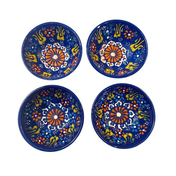 Hand-Painted Turkish Ceramic Blue Floral Appetizer & Dip Set – 5 Pieces - Picture 5 of 7